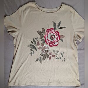 White Stag Beige Floral Embroidered Tee